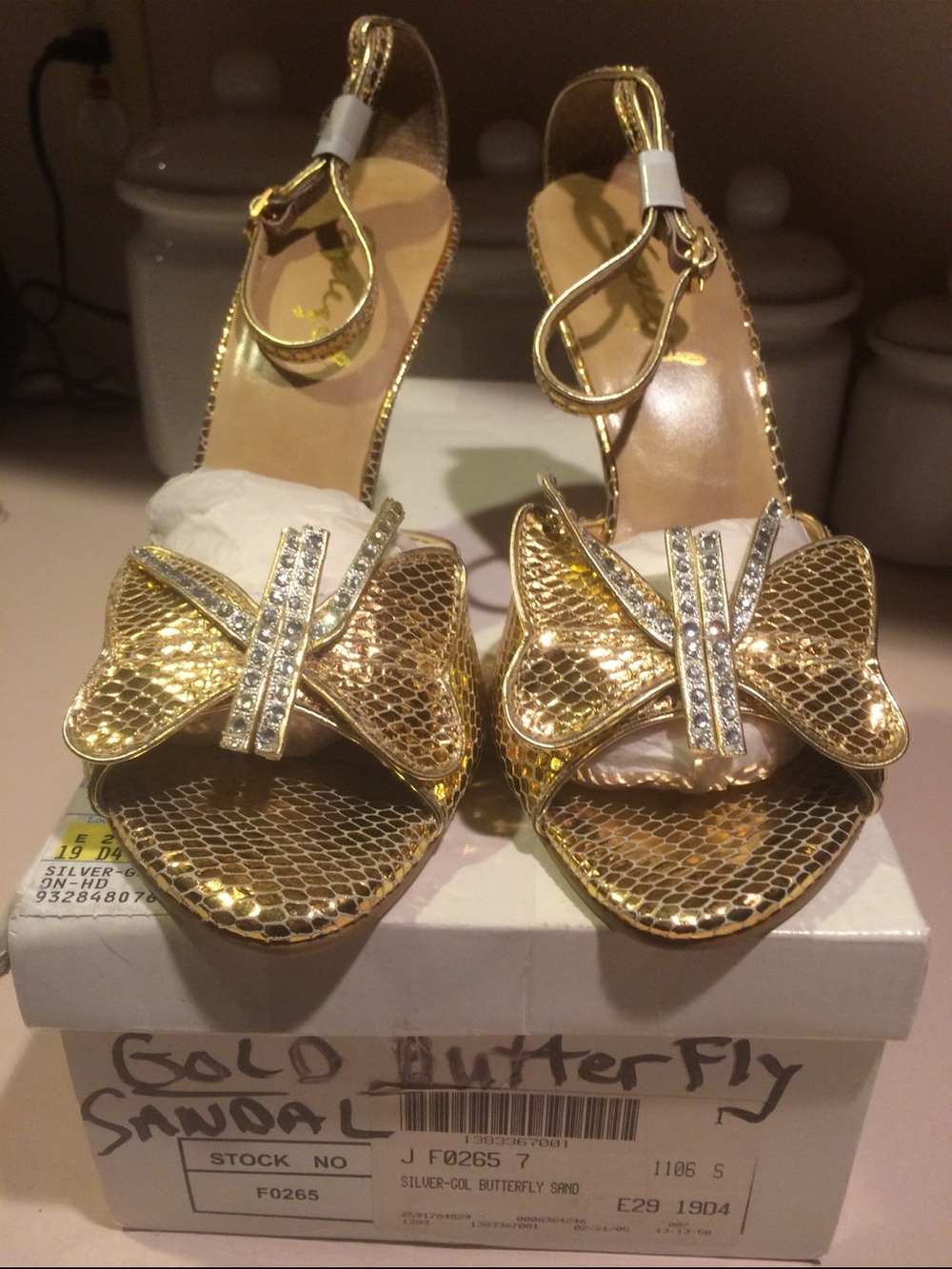 Speigel Gold Metallic Butterfly Bow Ankle Strap Sandals